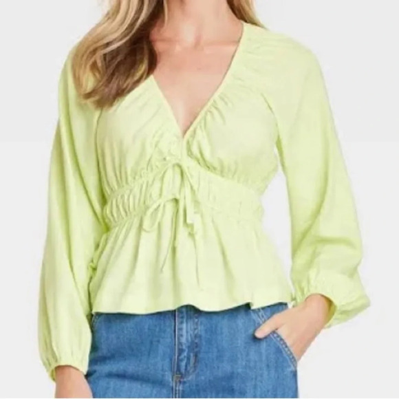 UNIVERSAL Thread Apple Green Front Tie Long Sleeves SMALL Top BNWT - Picture 8 of 8